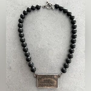 FRENCH KANDE Matte Black Glass Bead 17” Antique Reversible Plate Sliver Plaque